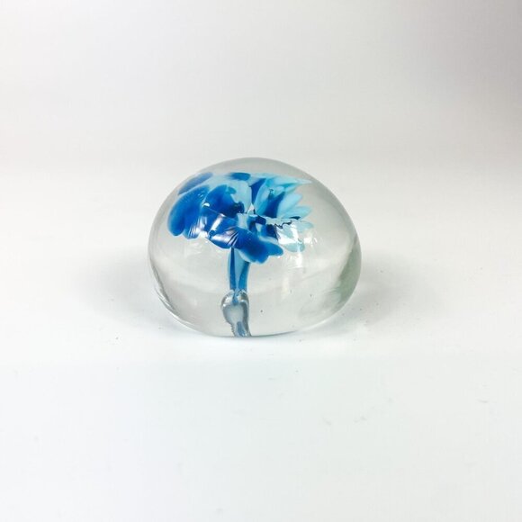 Shirley Elford Art Glass  Blue speckled Flower Paperweight - Picture 3 of 7